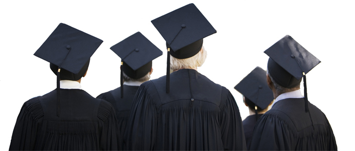 Students in caps and gowns